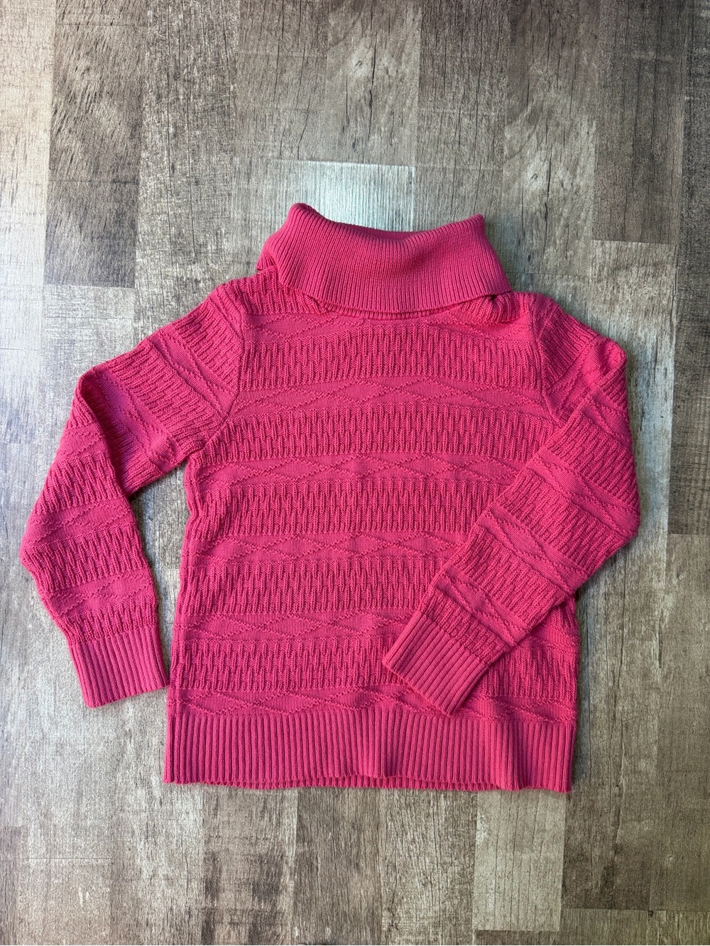 Womens Dark Pink Textured Cable Knit Cowl Neck Sweater Ribbed Trim Cozy